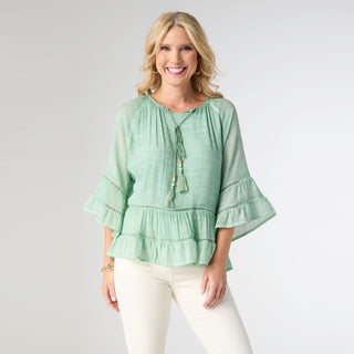 Susan Flutter Sleeve Top - Dusty Green
