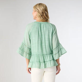 Susan Flutter Sleeve Top - Dusty Green