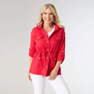 Hazel Gauze Button Front Cardigan - Tango Red