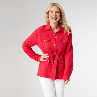 Hazel Gauze Button Front Cardigan - Tango Red