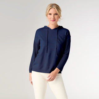 Lightweight Heavenly-Luxe 3/4 Sleeve Hooded Sweater with Textured Sleeve - Final Sale