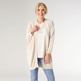 Lightweight Heavenly-Luxe 3/4 Sleeve Cardigan with Pockets - Oatmeal