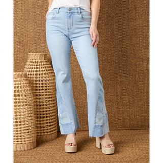 EverStretch Flare with Checkered Insert - Light Denim
