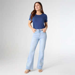 EverStretch Flare with Checkered Insert - Light Denim