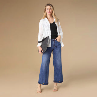 Bambu Soft Wide Leg with Floral Studs - Medium/Dark Denim