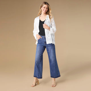 Bambu Soft Wide Leg with Floral Studs - Medium/Dark Denim