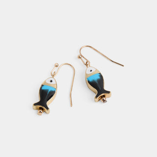 Enamel Fish Dangle Earrings - Black/Blue