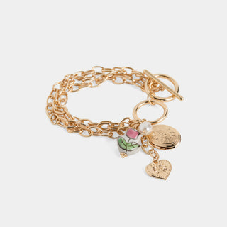 Charming Blossom T-Bar Locket Bracelet - Pink Tulip