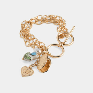 Charming Blossom T-Bar Locket Bracelet - Blue Tulip