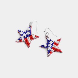 Beaded Star Earrings - Red/White/Blue