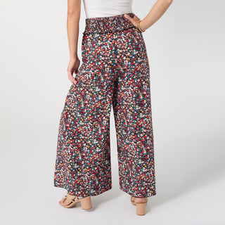 Ashley Smock Waist Flowy Wide Leg Pant - Floral