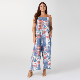 Blakely Printed Gauze Jumpsuit with Pockets - Patchwork Print