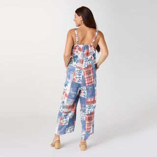 Blakely Printed Gauze Jumpsuit with Pockets - Patchwork Print