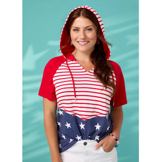 Brianna Hooded Tee with Stars & Stripes