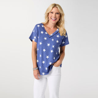 Gracie Shirttail V-Neck Baby Terry Top - Blue Star