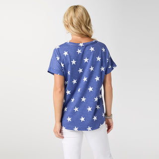 Gracie Shirttail V-Neck Baby Terry Top - Blue Star