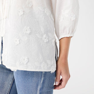 Esther Embroidered Floral Button Front Top - White