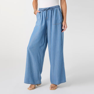Khloe Chambray Pant with Pockets - Medium Denim
