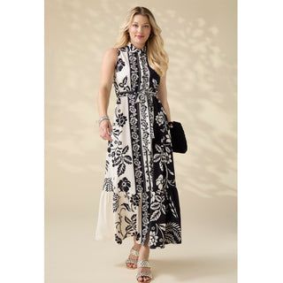 Joelle Printed Collared Maxi Dress with Tie