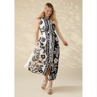 Joelle Printed Collared Maxi Dress with Tie
