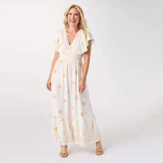 flutter sleeve maxi dress Celeste Embroidered Flutter Sleeve Maxi Dress – tgbBRANDS