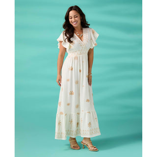 Celeste Embroidered Flutter Sleeve Maxi Dress