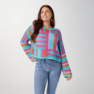 Kasey Long Sleeve Crochet Top - Bright Multi