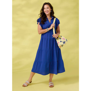 Kendall Flutter Sleeve V-Neck Tiered Maxi Dress