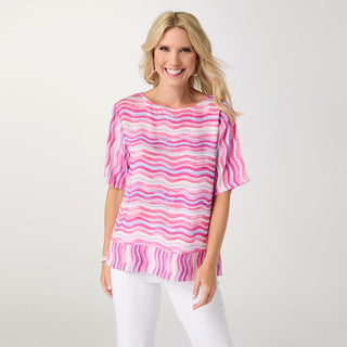 Luciana Banded Bottom Top - Pink Glo Print