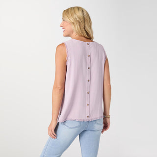 Sloane Button Back Tank with Frayed Edge - Orchid Bloom