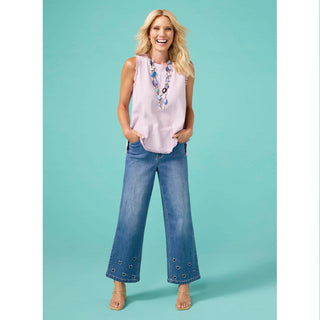Sloane Button Back Tank with Frayed Edge