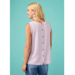 Sloane Button Back Tank with Frayed Edge