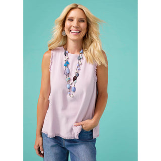 Sloane Button Back Tank with Frayed Edge
