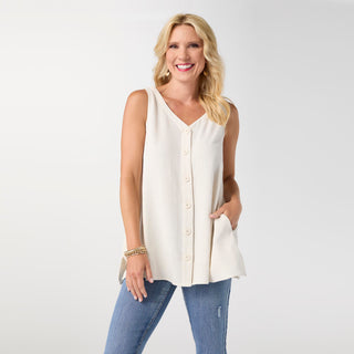 Tessa Reversible Tank with Pockets - Sand Heather