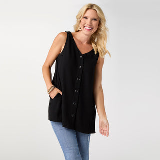 Tessa Reversible Tank with Pockets - Black