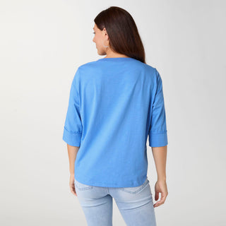 Saylor Notch Neck Elbow Sleeve Top - Royal Blue
