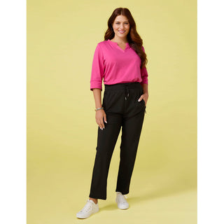 Saylor Notch Neck Elbow Sleeve Top