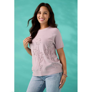Lightweight Heavenly-Luxe Short Sleeve Floral Sweater