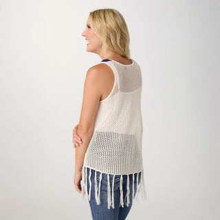 Jordyn Open Weave Fringe Flag Tank - Ivory/Red/Navy