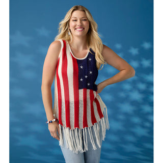 Jordyn Open Weave Fringe Flag Tank