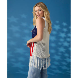 Jordyn Open Weave Fringe Flag Tank