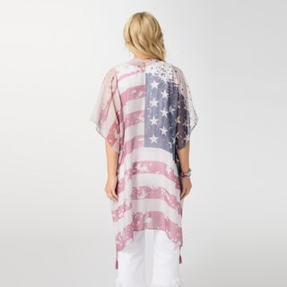 Vintage Lightweight Americana Wrap with Tassels - Red/White/Blue
