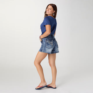 EverStretch Shorts with Stars Embroidered Back Pockets - Medium Denim