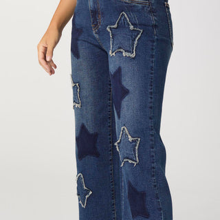 EverStretch Straight Leg Capri with Big Stars - Dark Denim