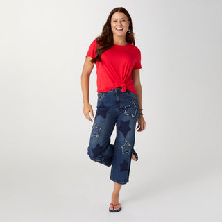 EverStretch Straight Leg Capri with Big Stars - Dark Denim