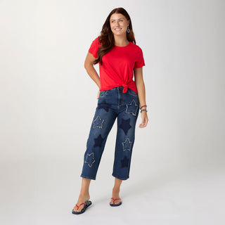 EverStretch Straight Leg Capri with Big Stars - Dark Denim