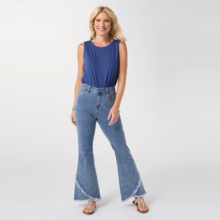 Bambu Soft Flare Fringe Crossover with Studs - Medium Denim