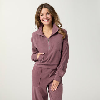Weekend Brushed Half Zip Crop Long Sleeve - Redwood