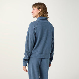 Weekend Brushed Half Zip Crop Long Sleeve - Aegean Blue