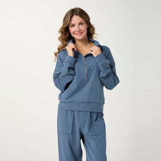 Weekend Brushed Half Zip Crop Long Sleeve